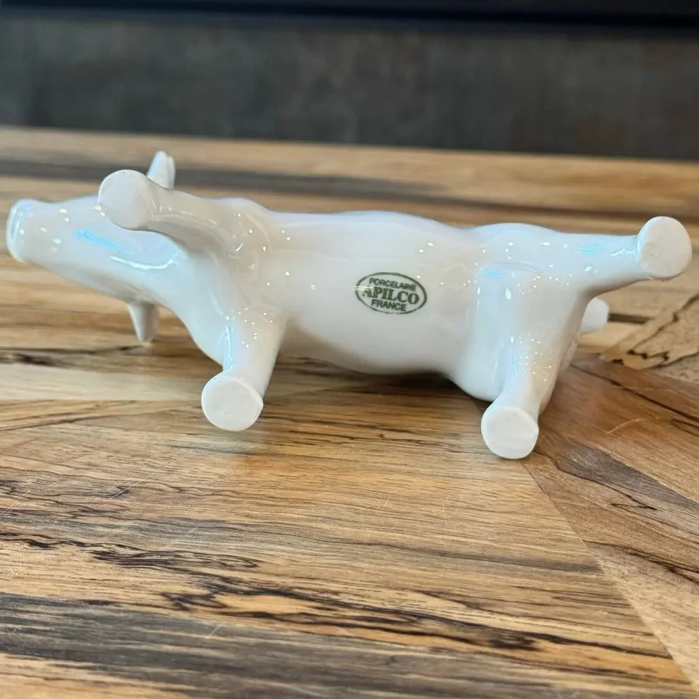 Vintage Apilco France White Porcelain Cow Creamer Farmhouse Kitchen Decor 7